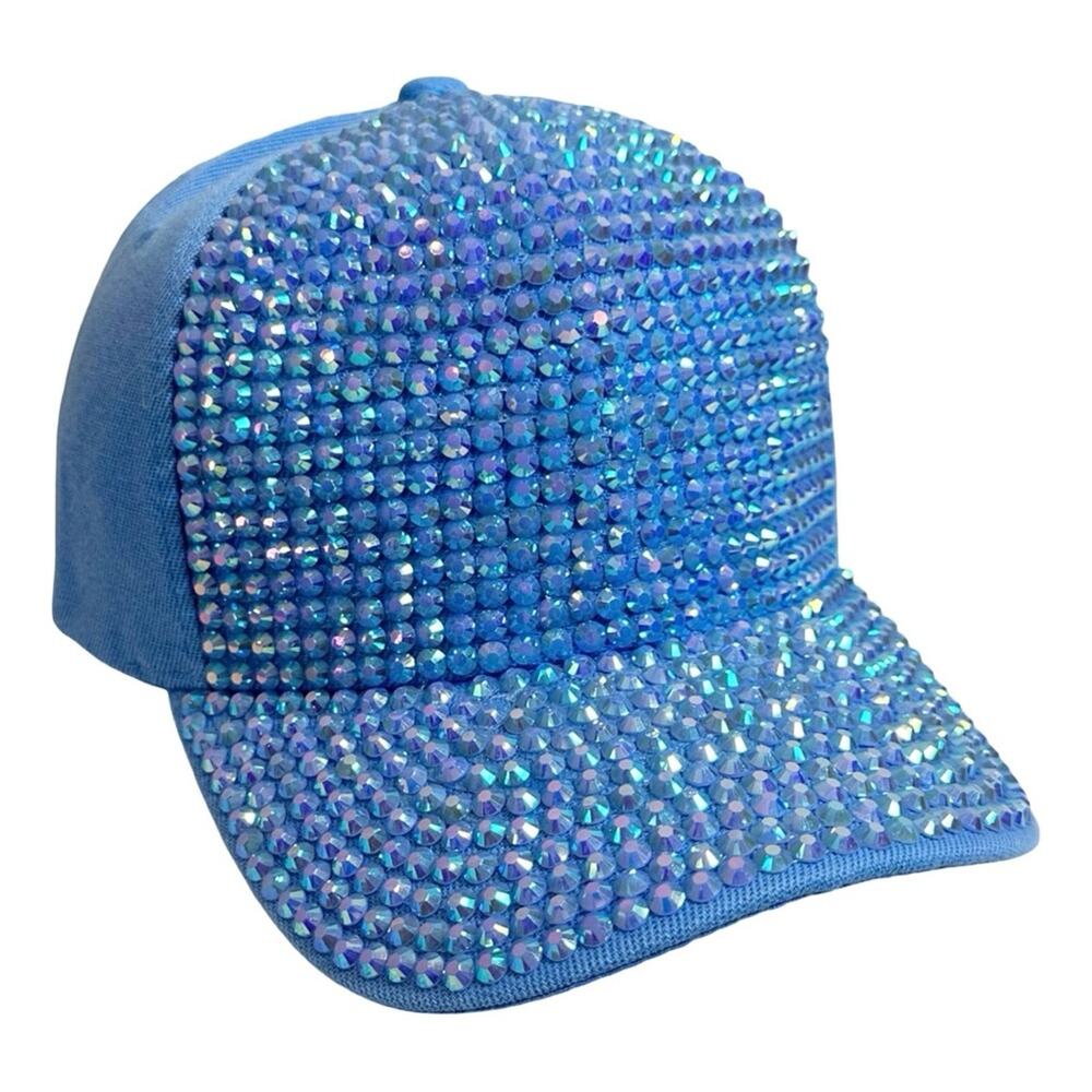 Blue Iridescent Crystal Embellished Baseball Cap
